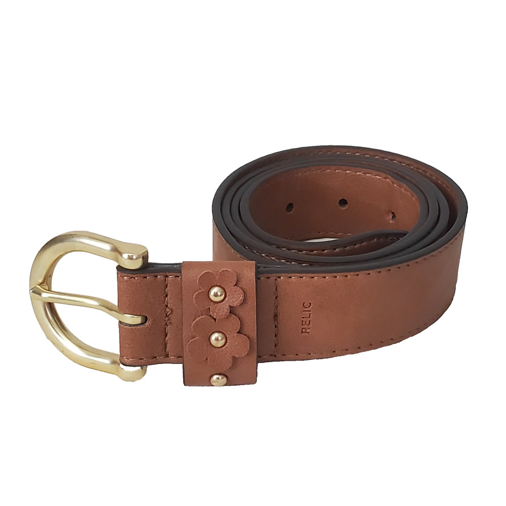 Women's Belt Size XL Relic Gold Tone Buckle Brown Flower Boho Cowgirl Fashion